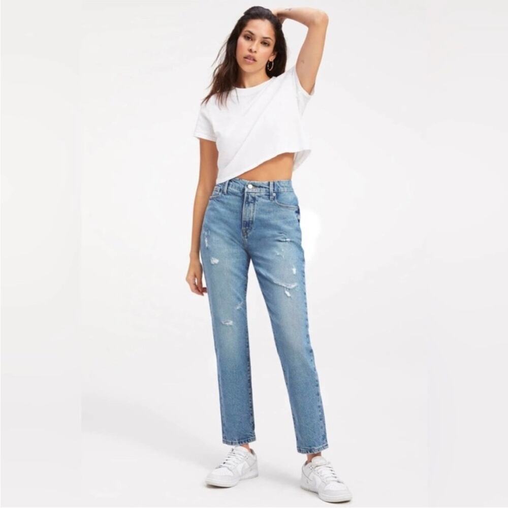 NWT Good American Good Classic High Rise Distressed Jeans Medium Wash Sz 6/28